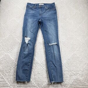 Madewell 9" Mid Rise Skinny Jeans Womens 27 Distressed Raw Hem Stretch Denim